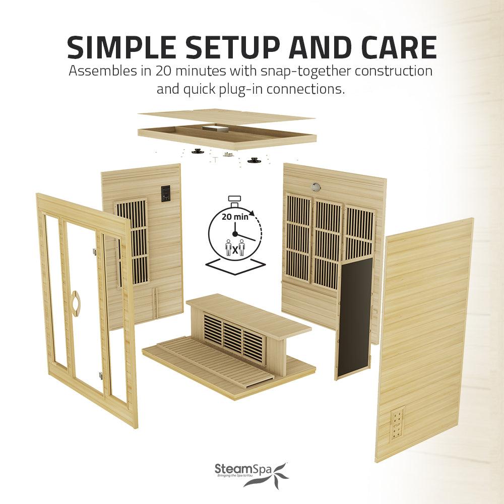 SteamSpa 3 Person Hemlock Sauna with an Oxygen Bar, Heating Plate, Touch Panel Control
