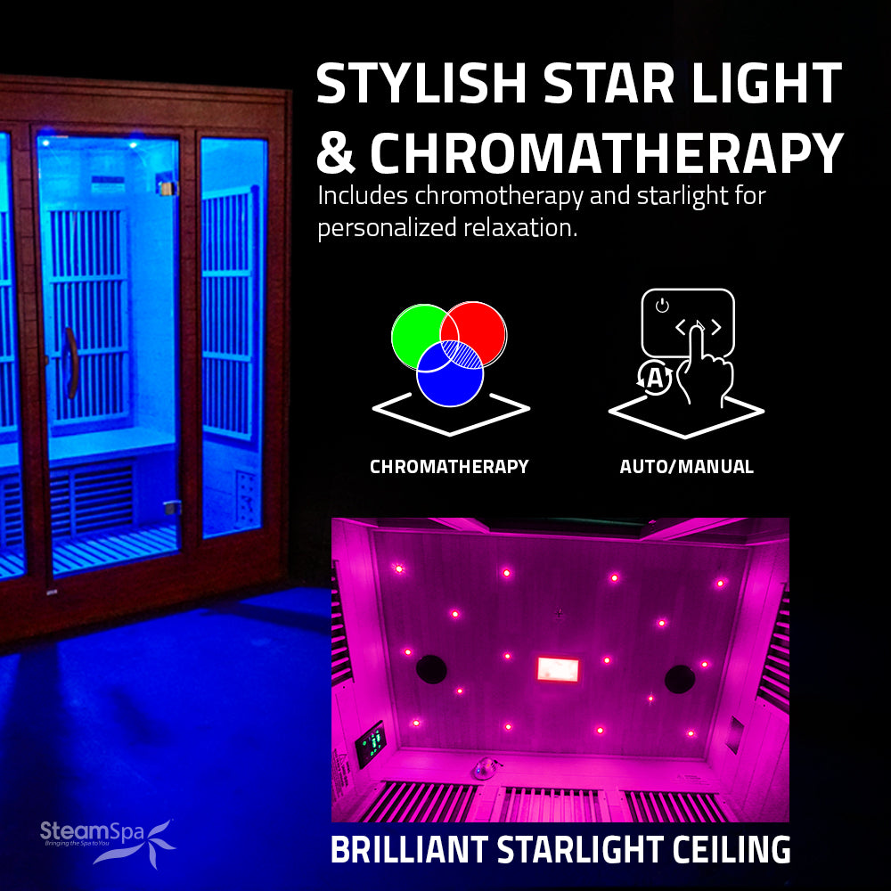 SteamSpa 3 Person Hemlock Sauna with an Oxygen Bar, Heating Plate, Touch Panel Control