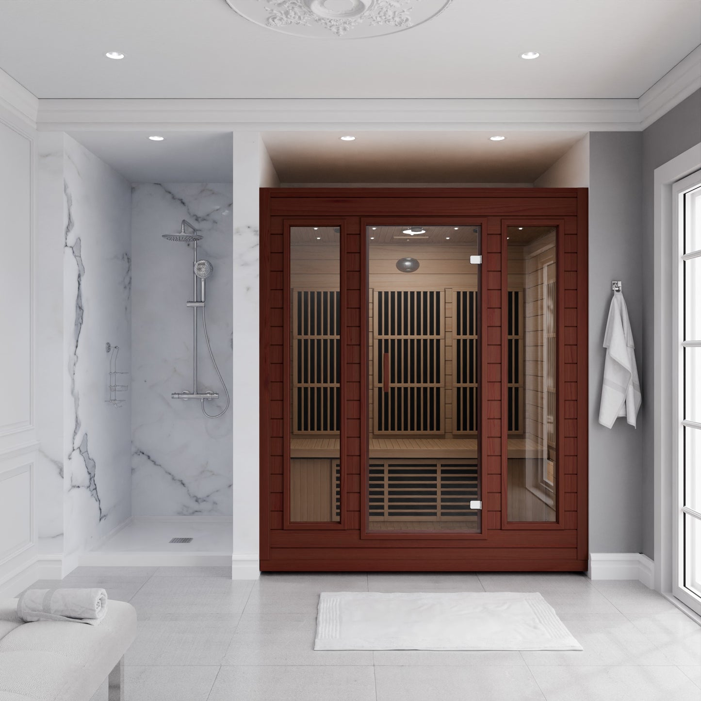 SteamSpa 3 Person Hemlock Sauna with an Oxygen Bar, Heating Plate, Touch Panel Control