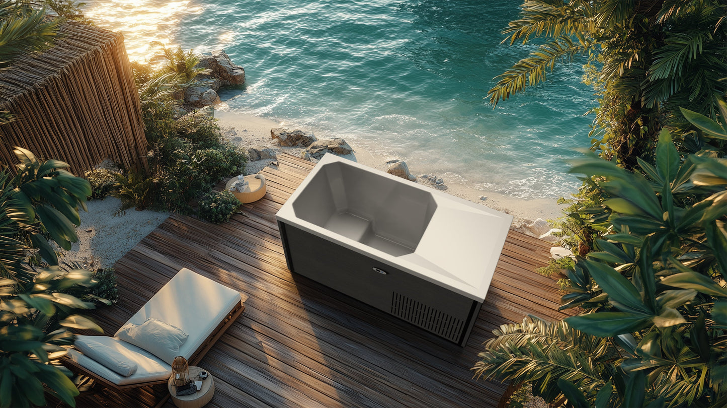 Luxury Cedar Oval Cold Plunge Tub with Stainless Steel Interior, Dual Covers, Easy Drainage, Steps & Headrest Included
