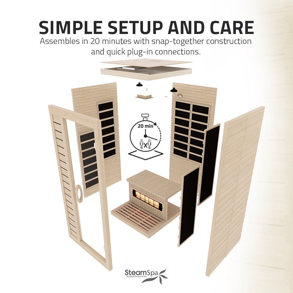 SteamSpa Home Sauna Room 1 Person Hemlock Wooden Indoor Sauna Spa