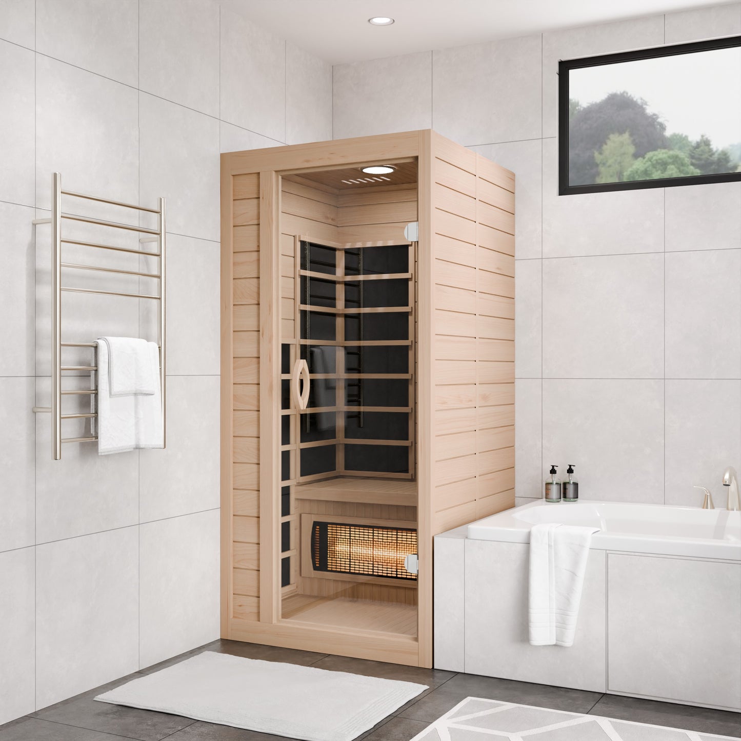 SteamSpa Home Sauna Room 1 Person Hemlock Wooden Indoor Sauna Spa