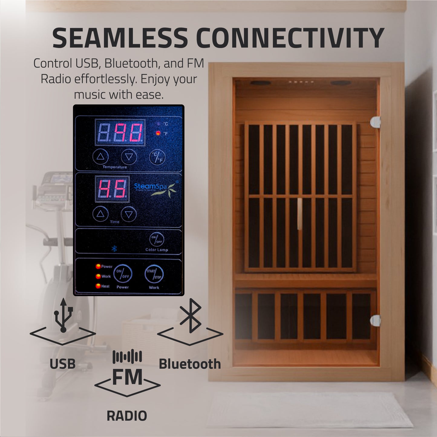 Home Sauna Room 2-Person Indoor Hemlock Wooden Infrared Indoor Sauna Spa with Bluetooth Digital Control Panel