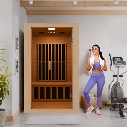 Home Sauna Room 2-Person Indoor Hemlock Wooden Infrared Indoor Sauna Spa with Bluetooth Digital Control Panel