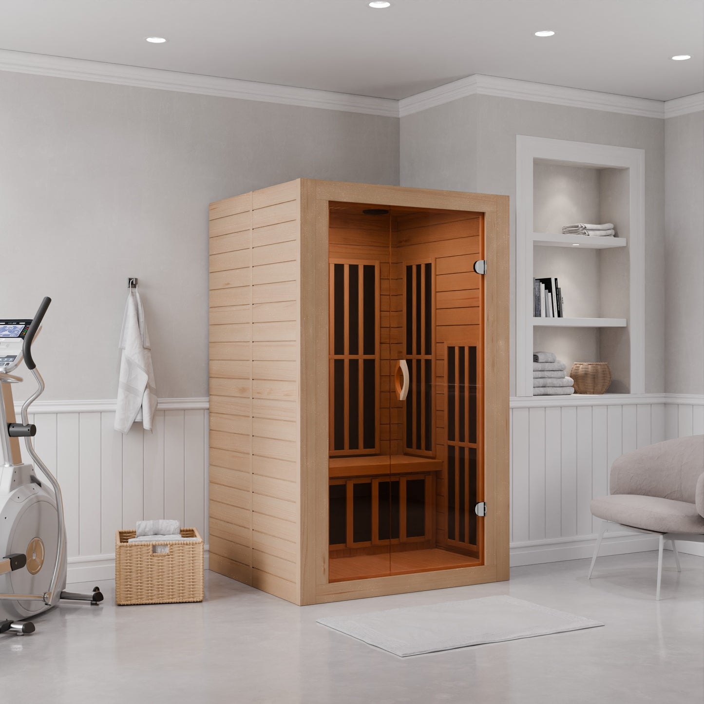 Home Sauna Room 2-Person Indoor Hemlock Wooden Infrared Indoor Sauna Spa with Bluetooth Digital Control Panel