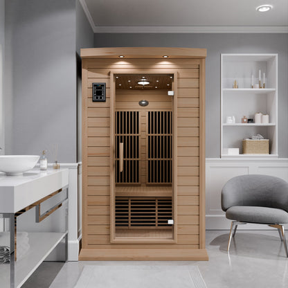 SaunaSpa Seychelles 2-Person Carbon FAR Infrared Infrared Hemlock Wooden Indoor Home Sauna Room with LED Touch Control Panel
