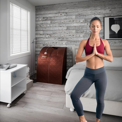SaunaSpa 1-Person Indoor PP Plastic 1050 Watt Portable Infrared Home Sauna with Digital Controller and Foldable Chair, Brown