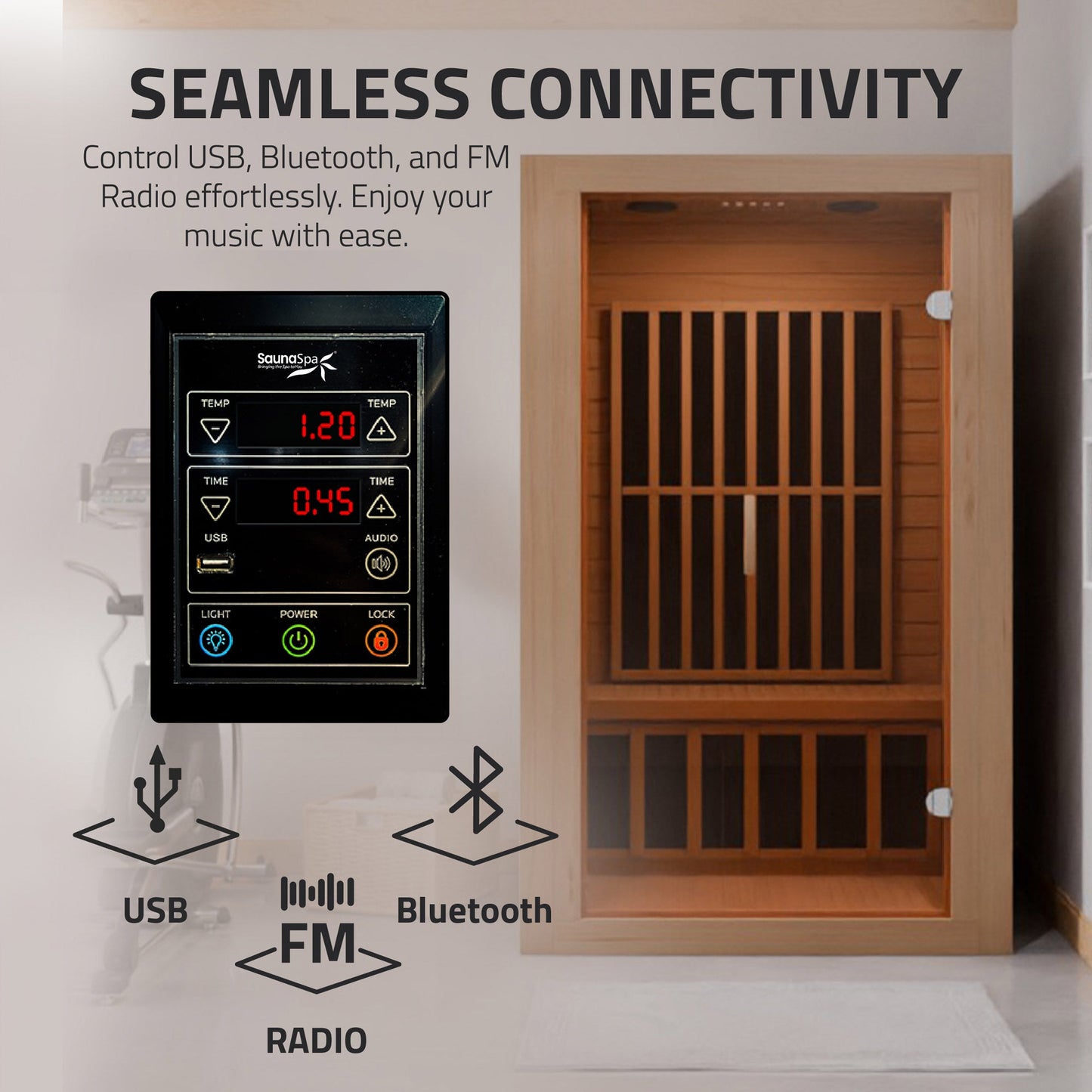 SaunaSpa Viti 2- Person Indoor Hemlock Wooden Carbon FAR Infrared Home Sauna Room with LED Touch Control Panel and Heater