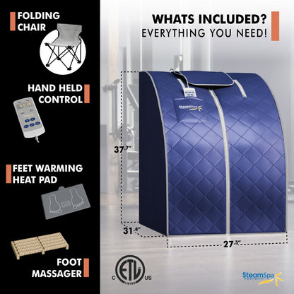 SaunaSpa 1-Person Indoor PP Plastic 1050 Watt Portable Infrared Home Sauna with Digital Controller and Foldable Chair, Blue