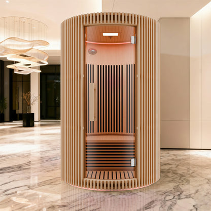 SaunaSpa 1-2-Person Round Infrared Sauna with Canadian Hemlock Wood, Infrared Heating Panels, Red Light Heater, and WiFi Control