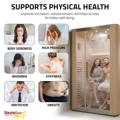 SaunaSpa Yoga Sauna 2-Person Infrared Indoor Hemlock Wood Sauna with Removable Bench, and Floor Heating for Perfect Yoga Sessions