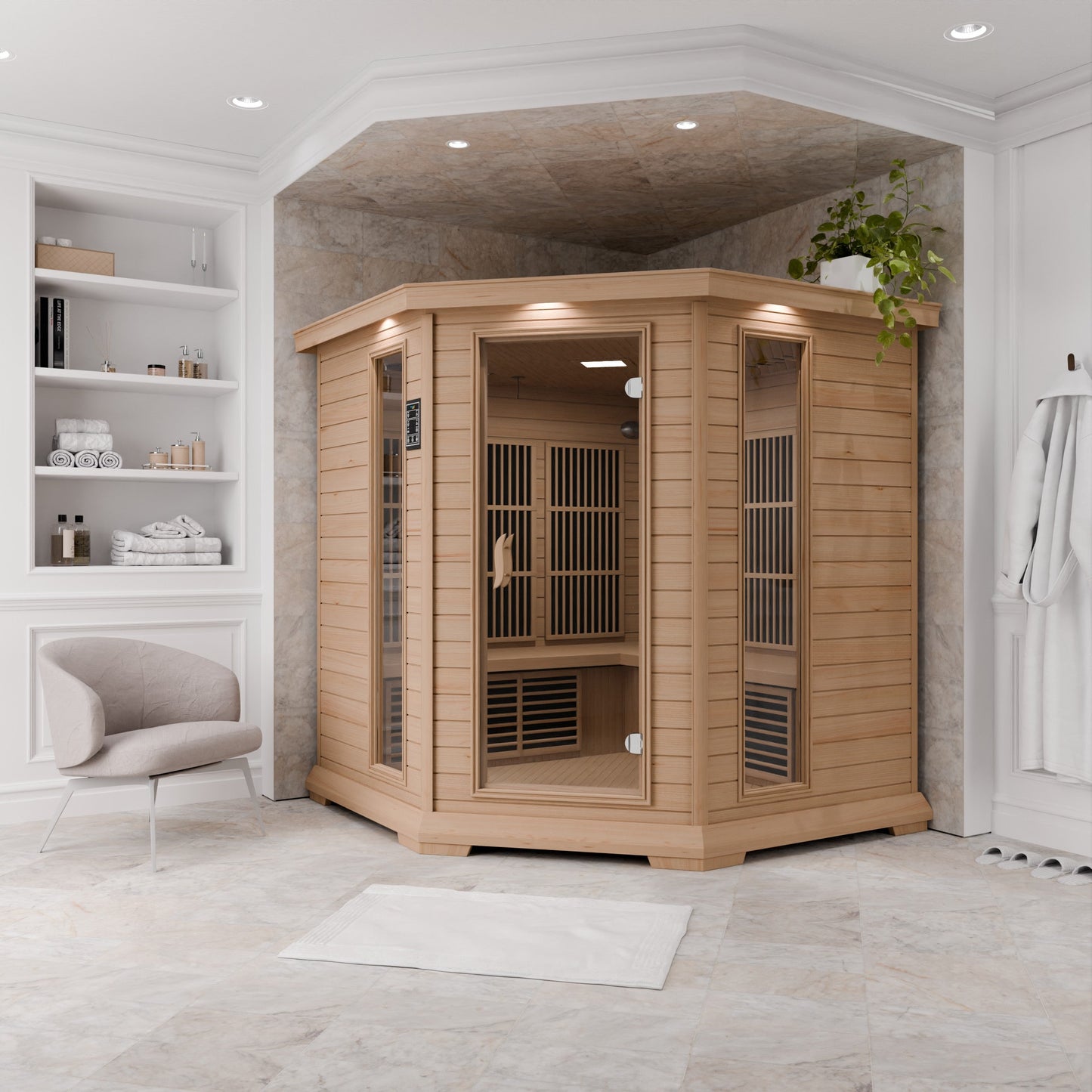 SaunaSpa Mauritius 5-Person Carbon FAR Infrared Hemlock Wooden Indoor Home Sauna Room with LED Touch Control Panel