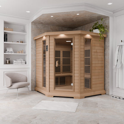 SaunaSpa Mauritius 5-Person Carbon FAR Infrared Hemlock Wooden Indoor Home Sauna Room with LED Touch Control Panel