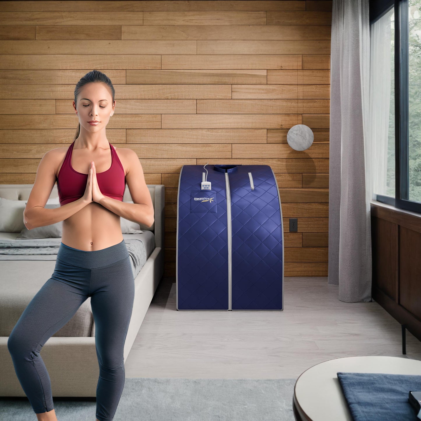 SaunaSpa 1-Person Indoor PP Plastic 1050 Watt Portable Infrared Home Sauna with Digital Controller and Foldable Chair, Blue
