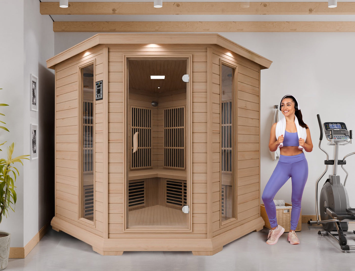 SaunaSpa Mauritius 5-Person Carbon FAR Infrared Hemlock Wooden Indoor Home Sauna Room with LED Touch Control Panel