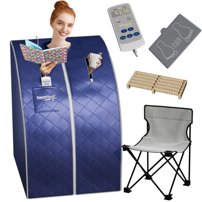 SaunaSpa 1-Person Indoor PP Plastic 1050 Watt Portable Infrared Home Sauna with Digital Controller and Foldable Chair, Blue