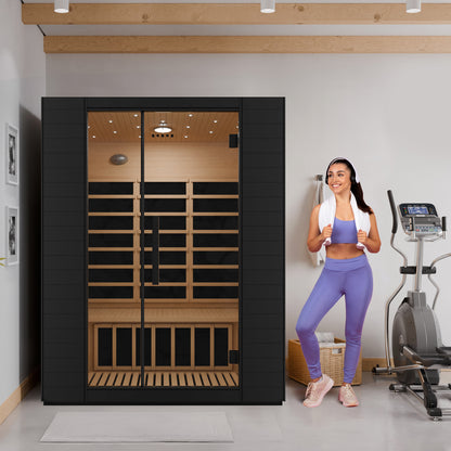 SaunaSpa 3-Person Infrared Heater Indoor Sauna With Red Light Therapy, Chromotherapy Lights, WiFi Control, Black Canadian Hemlock