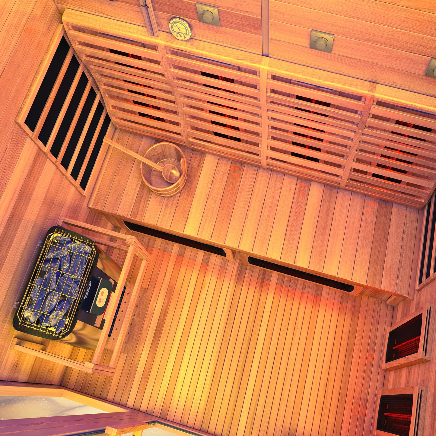 3-4 Person Outdoor Cabin Sauna in Cedar and Hemlock with Far Infrared Panels, and ETL Certified 6.2kW Sauna Rock Heater