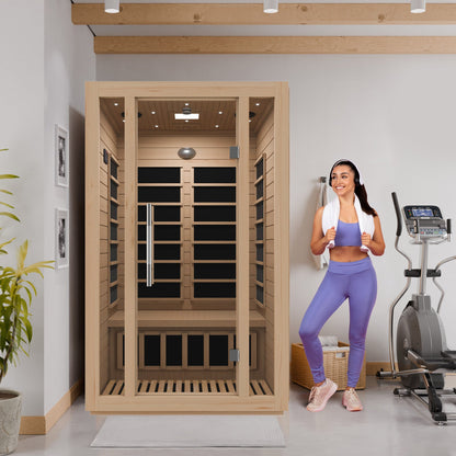 SaunaSpa Maldives 2-Person Indoor Hemlock Wooden Low EMF Carbon FAR Infrared Home Sauna Room with LED Touch Control Panel