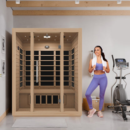 SaunaSpa Maldives 3- Person Indoor Hemlock Wooden Carbon FAR Infrared Home Sauna Room with LED Touch Control Panel and Heater