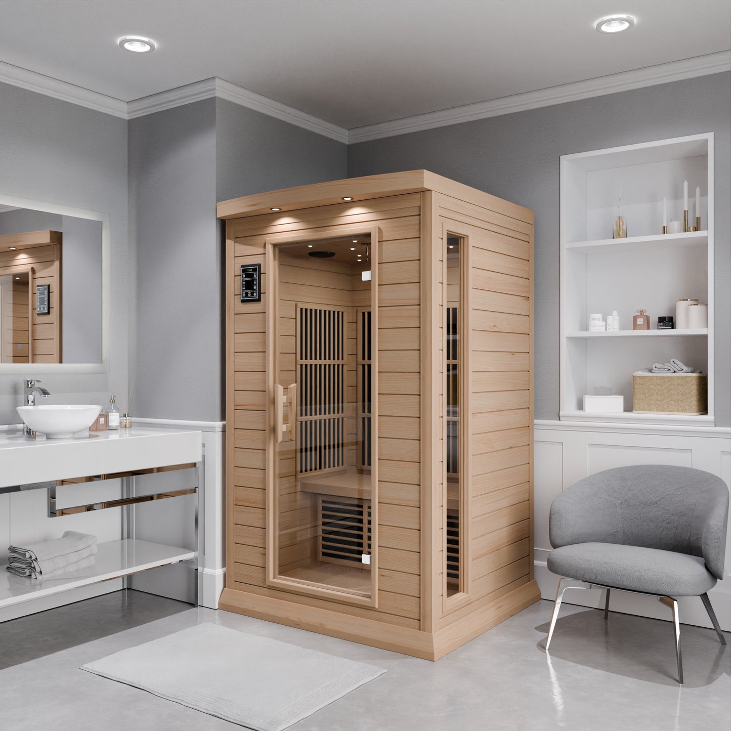 SaunaSpa Seychelles 2-Person Carbon FAR Infrared Infrared Hemlock Wooden Indoor Home Sauna Room with LED Touch Control Panel