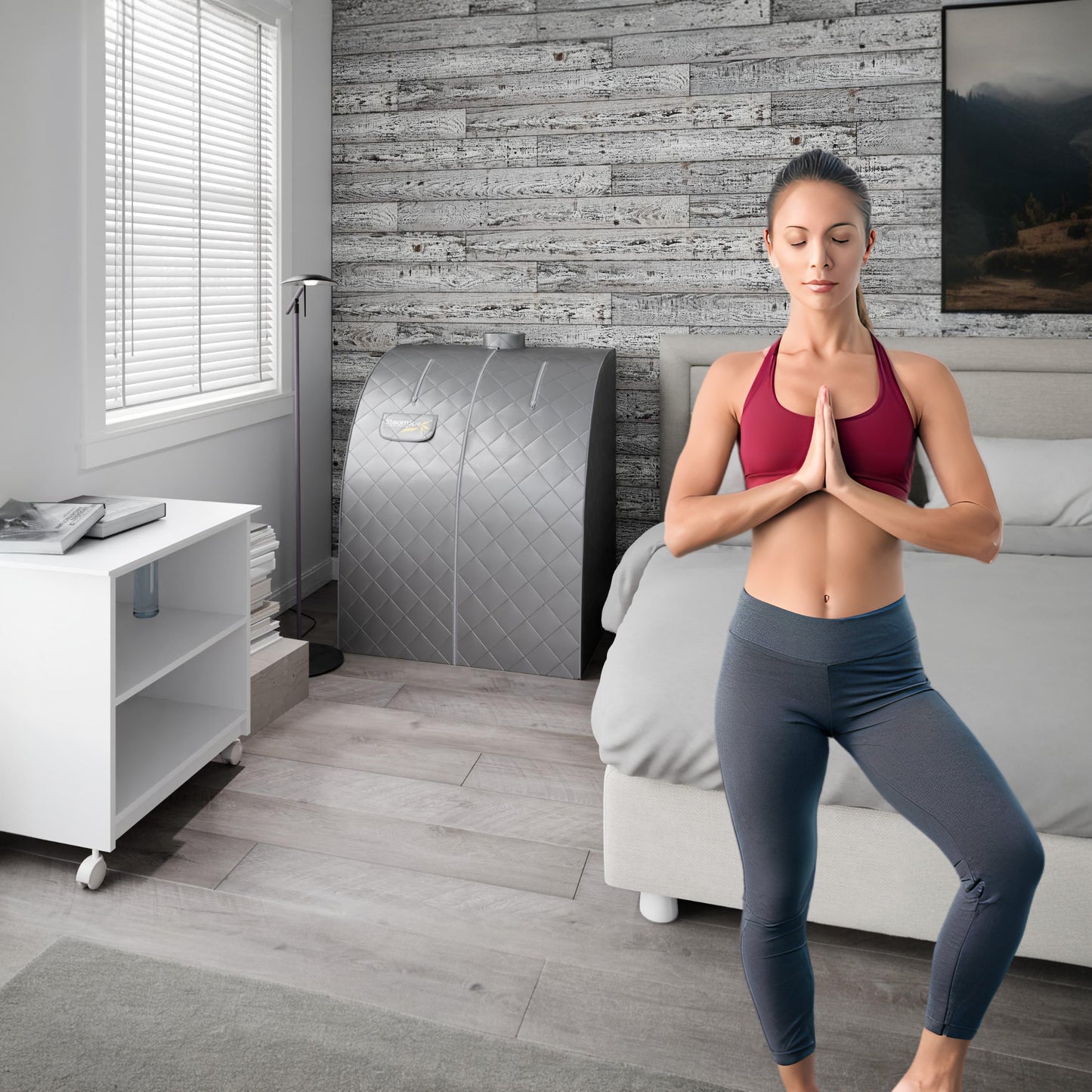 SaunaSpa 1-Person Indoor PP Plastic 900 Watt Portable Steam Home Sauna with Digital Controller and Foldable Chair, Silver