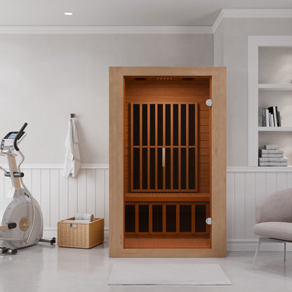 SaunaSpa Viti 2- Person Indoor Hemlock Wooden Carbon FAR Infrared Home Sauna Room with LED Touch Control Panel and Heater