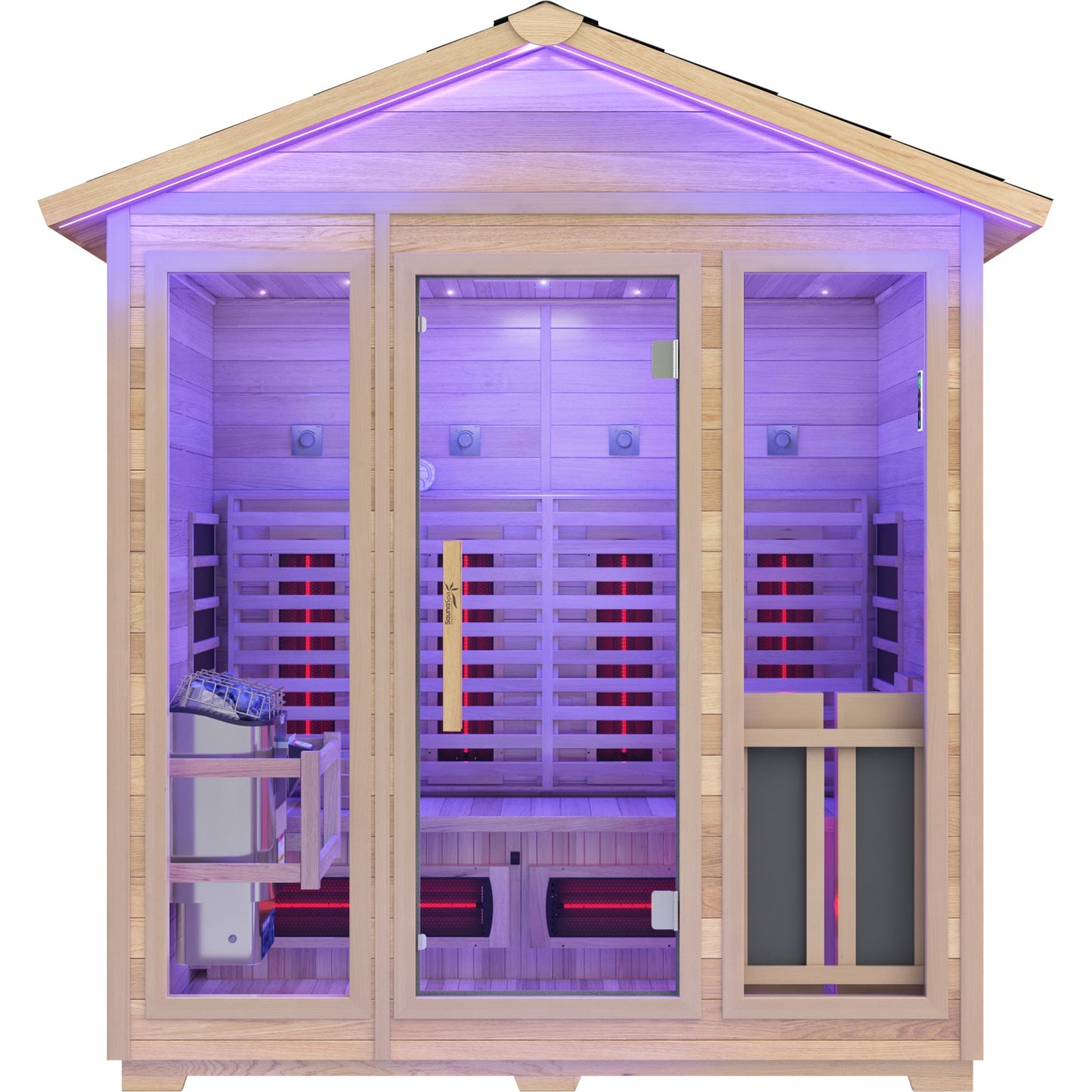 3-4 Person Outdoor Cabin Sauna in Cedar and Hemlock with Far Infrared Panels, and ETL Certified 6.2kW Sauna Rock Heater