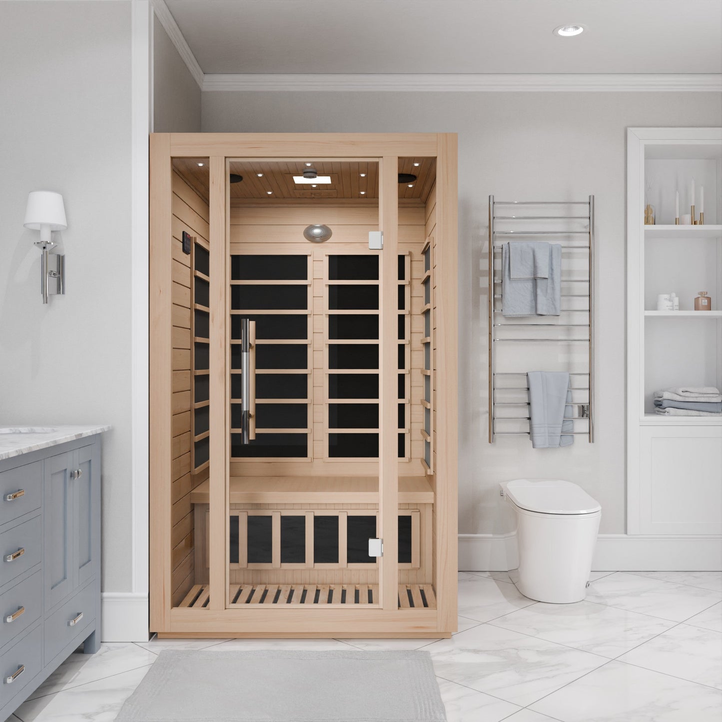 SaunaSpa Maldives 2-Person Indoor Hemlock Wooden Low EMF Carbon FAR Infrared Home Sauna Room with LED Touch Control Panel