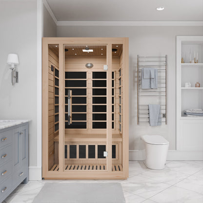 SaunaSpa Maldives 2-Person Indoor Hemlock Wooden Low EMF Carbon FAR Infrared Home Sauna Room with LED Touch Control Panel