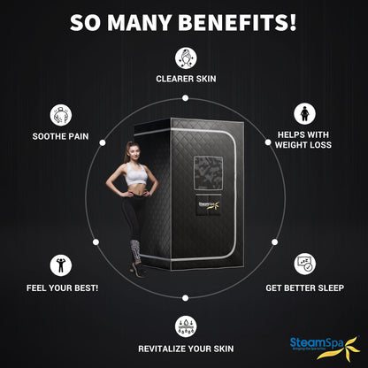 SaunaSpa 1-Person Indoor PP Plastic 900 Watt Portable Steam Home Sauna with Digital Controller and Foldable Chair, Black