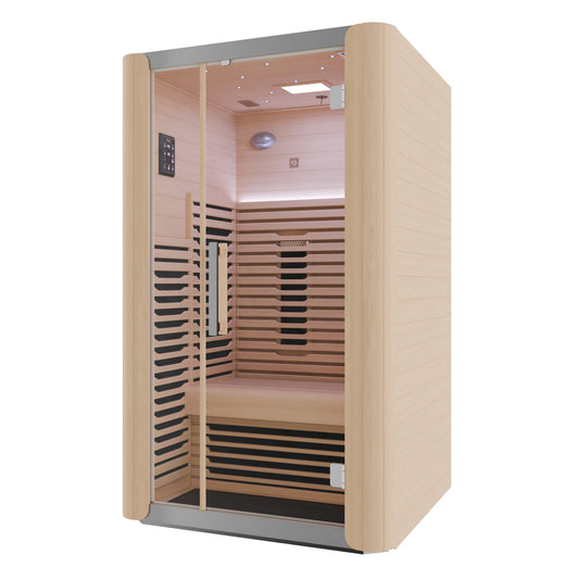SaunaSpa Yoga Sauna 2-Person Infrared Indoor Hemlock Wood Sauna with Removable Bench, and Floor Heating for Perfect Yoga Sessions
