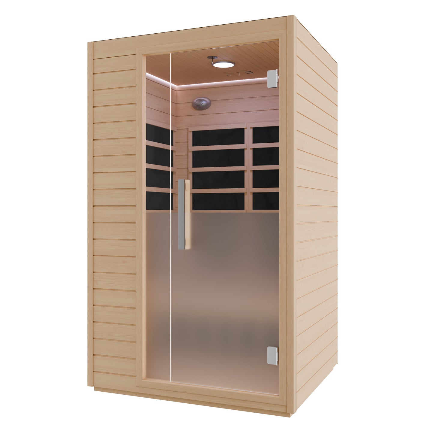 SaunaSpa 2-Person Infrared Cabin Sauna with Canadian Hemlock Wood, Low EMF Heating Panels, Chromotherapy and Glass Door