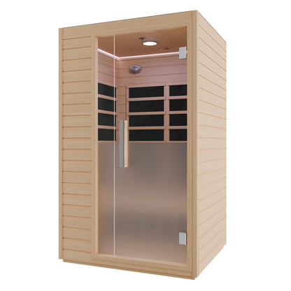 SaunaSpa 2-Person Infrared Cabin Sauna with Canadian Hemlock Wood, Low EMF Heating Panels, Chromotherapy and Glass Door