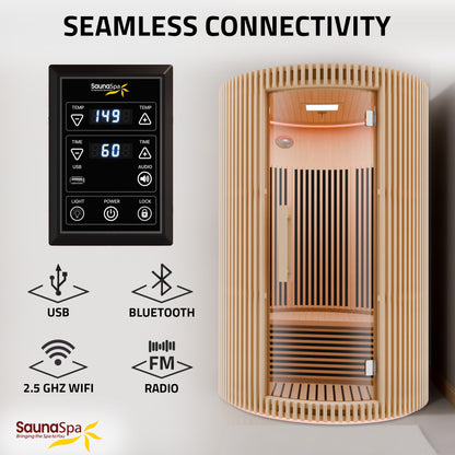 SaunaSpa 1-2-Person Round Infrared Sauna with Canadian Hemlock Wood, Infrared Heating Panels, Red Light Heater, and WiFi Control