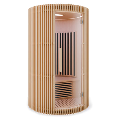 SaunaSpa 1-2-Person Round Infrared Sauna with Canadian Hemlock Wood, Infrared Heating Panels, Red Light Heater, and WiFi Control