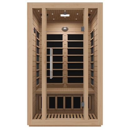 SaunaSpa Maldives 2-Person Indoor Hemlock Wooden Low EMF Carbon FAR Infrared Home Sauna Room with LED Touch Control Panel