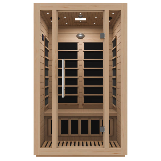 Maldives 2-Person Indoor Hemlock Wooden Low EMF Carbon FAR Infrared Home Sauna Room with LED Touch Control Panel