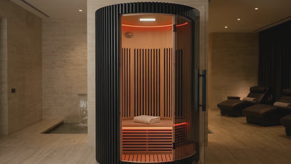 SaunaSpa 2-Person Infrared Cabin Sauna with Canadian Hemlock Wood, Low EMF Heating Panels, Chromotherapy and Glass Door