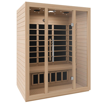 SaunaSpa Maldives 3- Person Indoor Hemlock Wooden Carbon FAR Infrared Home Sauna Room with LED Touch Control Panel and Heater