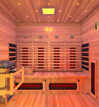 3-4 Person Outdoor Cabin Sauna in Cedar and Hemlock with Far Infrared Panels, and ETL Certified 6.2kW Sauna Rock Heater