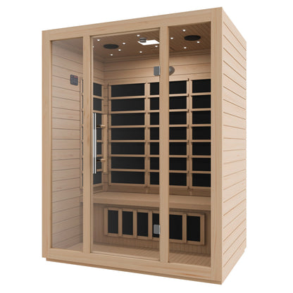 SaunaSpa Maldives 3- Person Indoor Hemlock Wooden Carbon FAR Infrared Home Sauna Room with LED Touch Control Panel and Heater