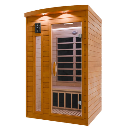 SaunaSpa 2-Person Indoor Cabin Sauna in Hemlock with Infrared Heating Panels, Tempered Glass Door, and Chromotherapy Lighting
