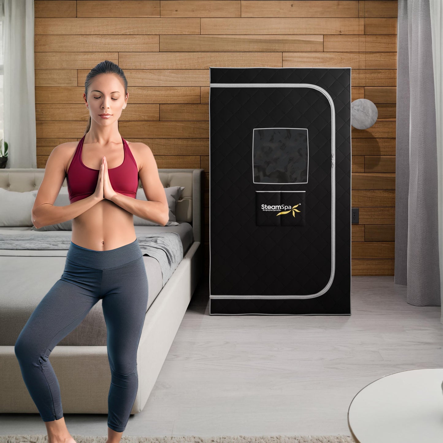 SaunaSpa 1-Person Indoor PP Plastic 900 Watt Portable Steam Home Sauna with Digital Controller and Foldable Chair, Black