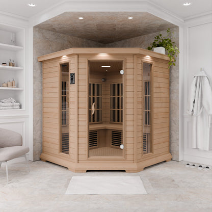 SaunaSpa Mauritius 5-Person Carbon FAR Infrared Hemlock Wooden Indoor Home Sauna Room with LED Touch Control Panel