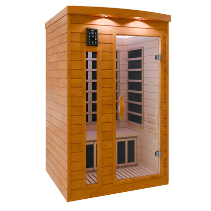 SaunaSpa 2-Person Indoor Cabin Sauna in Hemlock with Infrared Heating Panels, Tempered Glass Door, and Chromotherapy Lighting