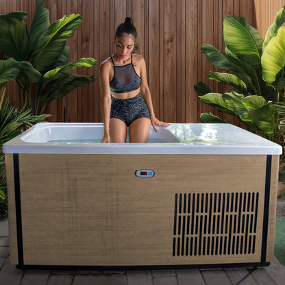 Iroquois 67 in. 1-Person Mono-Jet All-in-One Cold Plunge Ice Bath/Hot Tub with Built-in Chiller/Heater in Chestnut