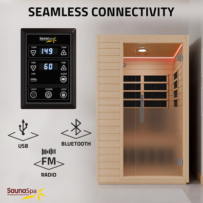 SaunaSpa 2-Person Infrared Cabin Sauna with Canadian Hemlock Wood, Low EMF Heating Panels, Chromotherapy and Glass Door