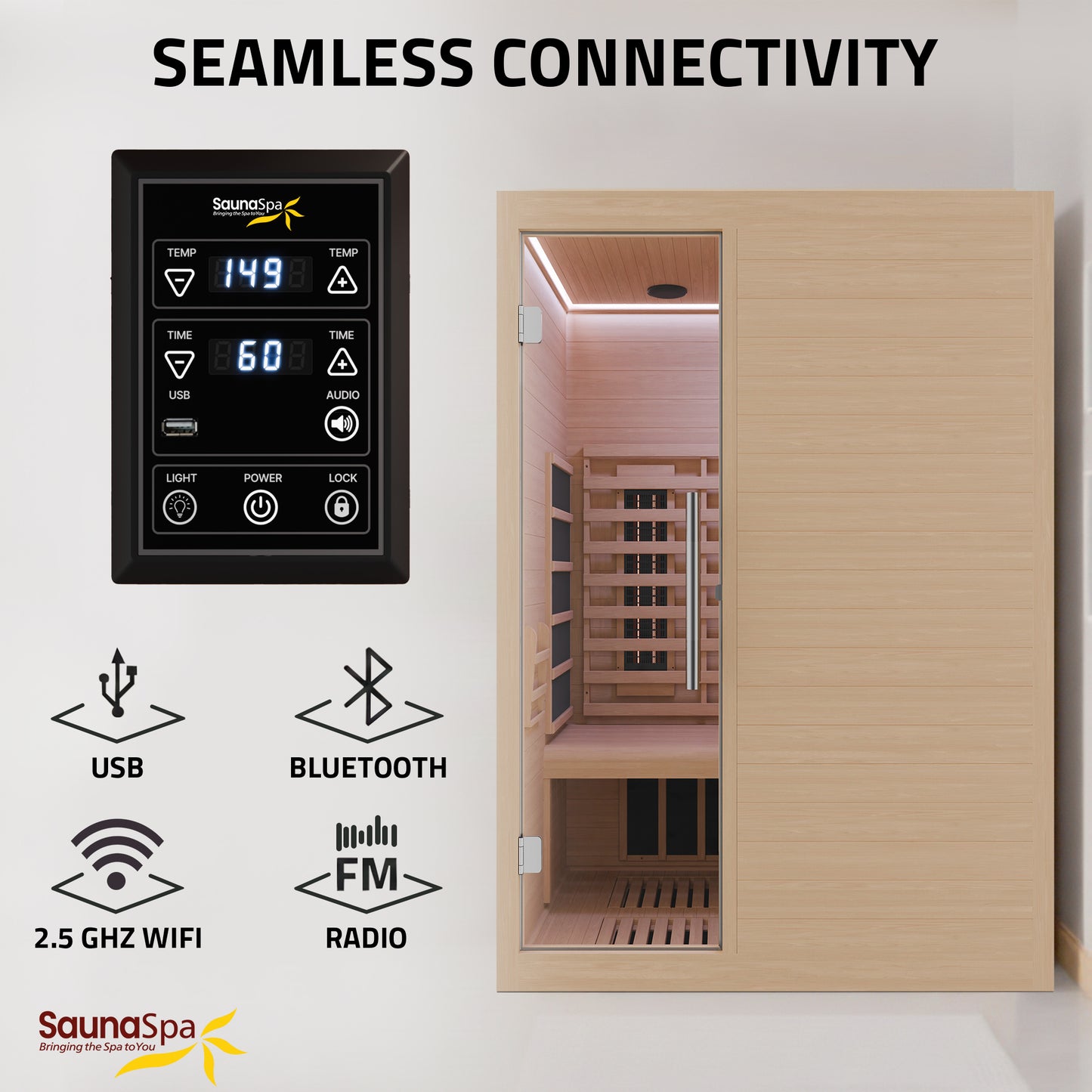 SaunaSpa Full Spectrum 3-Person Infrared Indoor Sauna with Full Range Near, Mid, and Far Infrared Panels and WiFi Control