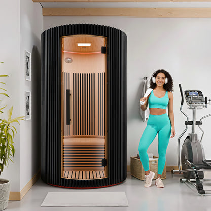SaunaSpa 1-2-Person Round Infrared Sauna with Canadian Hemlock Wood, Infrared Heating Panels, Red Light Heater, and WiFi Control